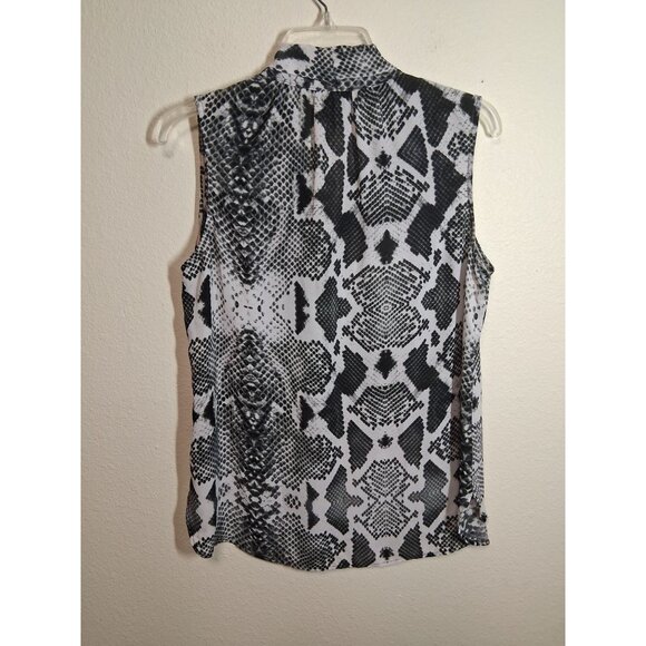 Worthington Blouse Animal Print Snake Business Casual Black White Size Large - Picture 2 of 4